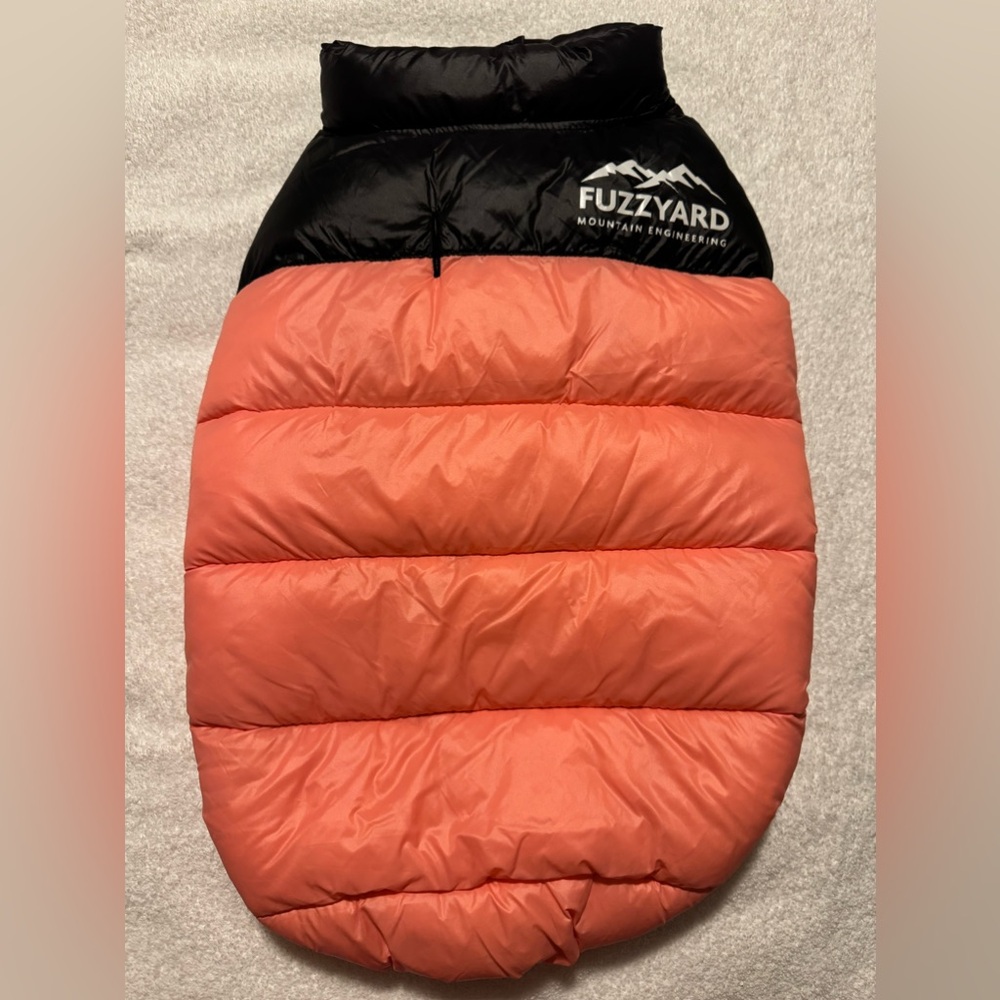 #1601 - Fuzzy Yard Coral Pink Orange with Black Harlem Quilted Dog Puffer Jacket